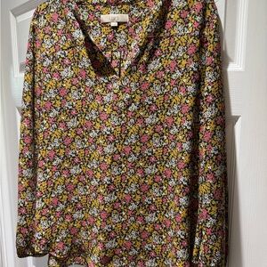 LOFT Red and Orange Blouse Relaxed Notched Collar